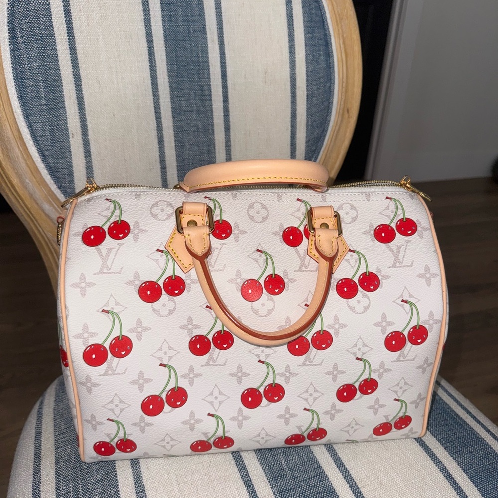 LV Cherry Print Handbag - White and Red